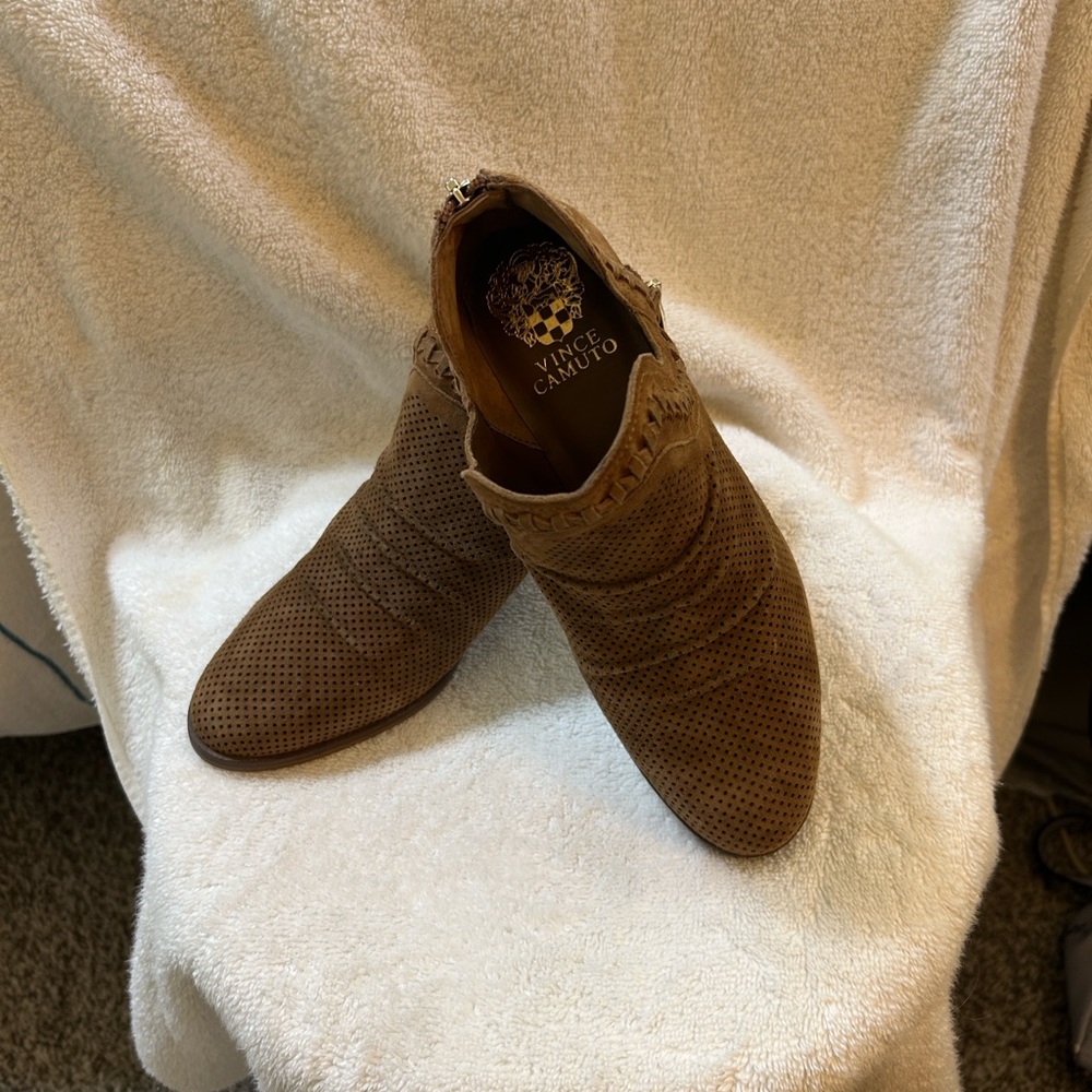 Vince Camuto Brown Perforated Ankle Boots